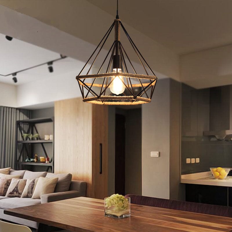 Vintage Shade Metal And Hemp Rope Pendant Light