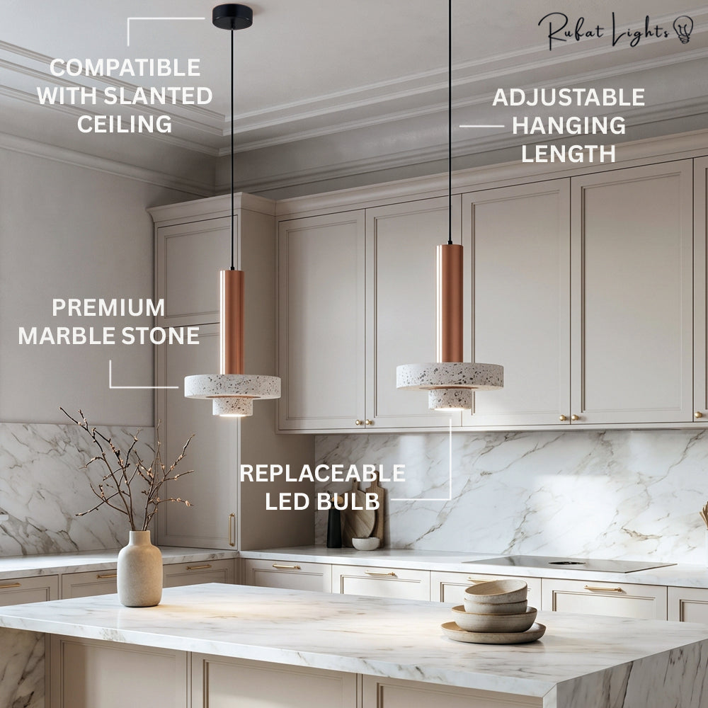 Natural Marble Stone Aluminum Pendant Light