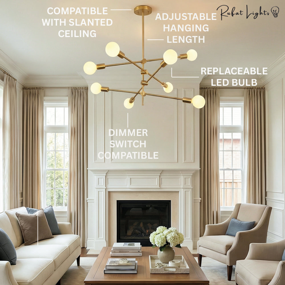 Contemporary Gold Rod Chandelier Lighting