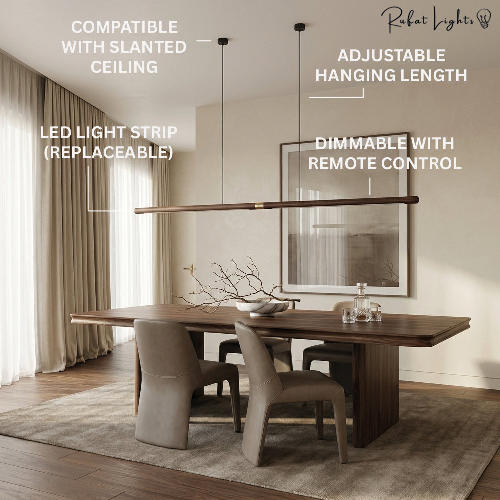 Extended Linear Suspension Light Modern LED Solid Wood