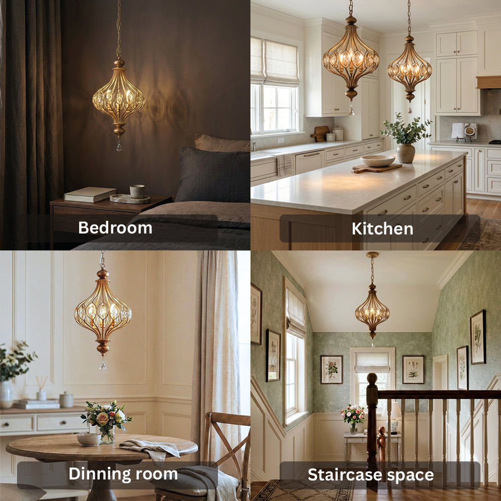 Vintage French Retro Crystal Lantern Chandelier