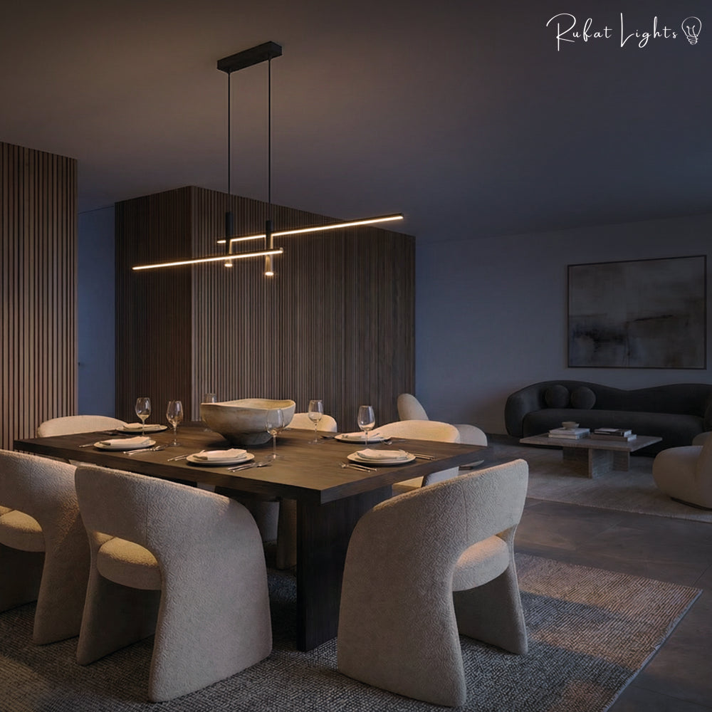 Modern Minimalist Sleek Metal Rod Chandelier