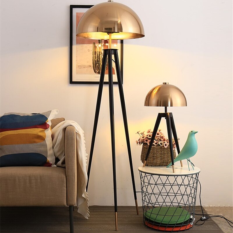 Vintage Standing Tripod Gold Mushroom Lamp
