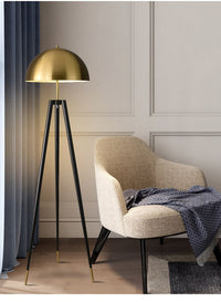 Vintage Standing Tripod Gold Mushroom Lamp
