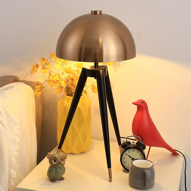 Vintage Standing Tripod Gold Mushroom Lamp