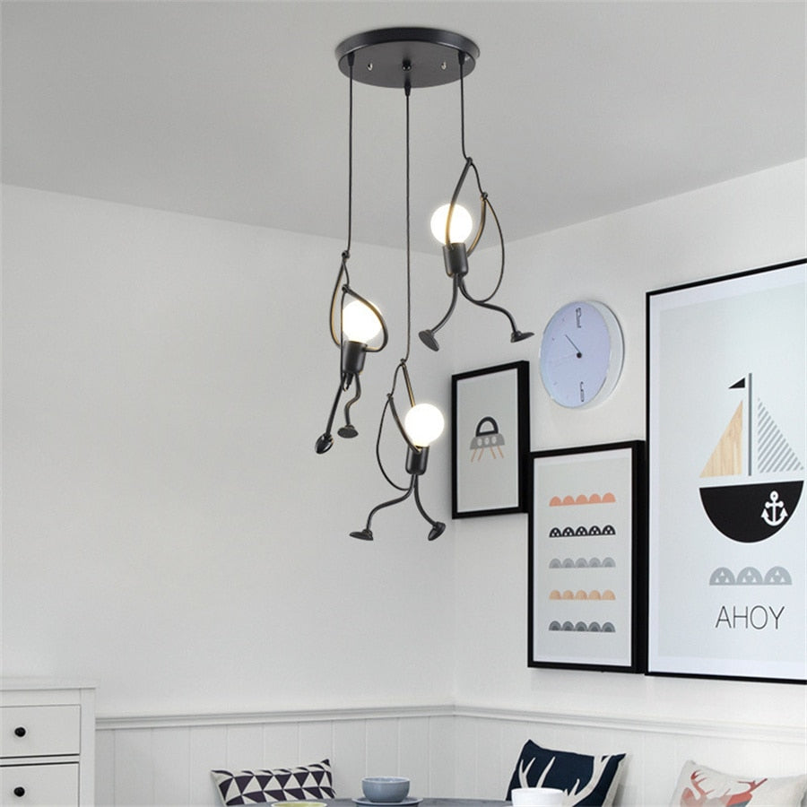 Vintage Iron Little Man Cartoon Chandelier Lamps