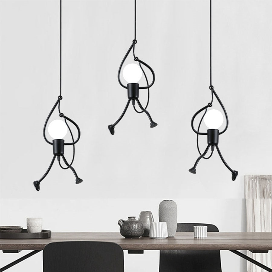 Vintage Iron Little Man Cartoon Chandelier Lamps