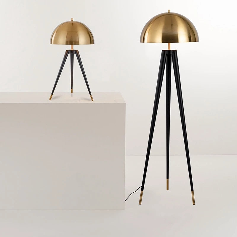 Vintage Standing Tripod Gold Mushroom Lamp