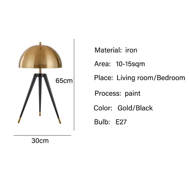 Vintage Standing Tripod Gold Mushroom Lamp