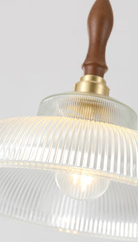 Retro Pendant LED Light with Ripple Glass & Walnut Wood
