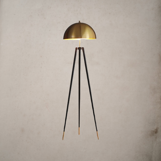 Vintage Standing Tripod Gold Mushroom Lamp