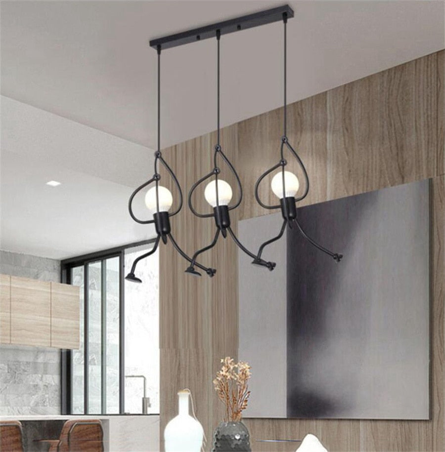 Vintage Iron Little Man Cartoon Chandelier Lamps