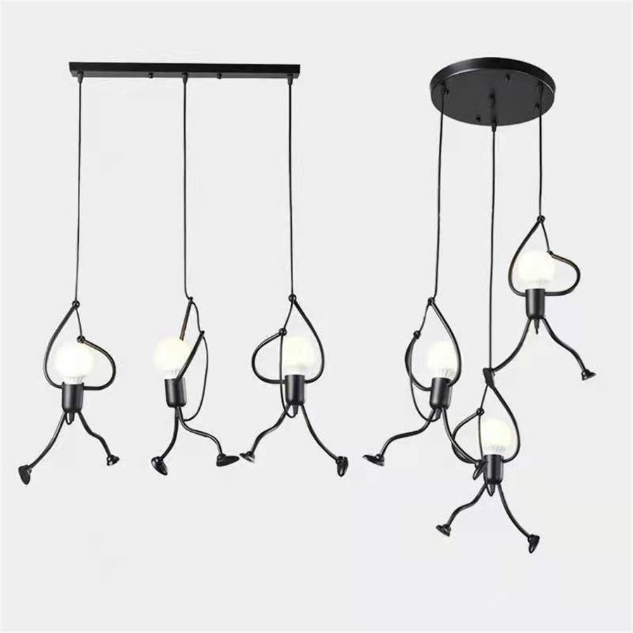 Vintage Iron Little Man Cartoon Chandelier Lamps