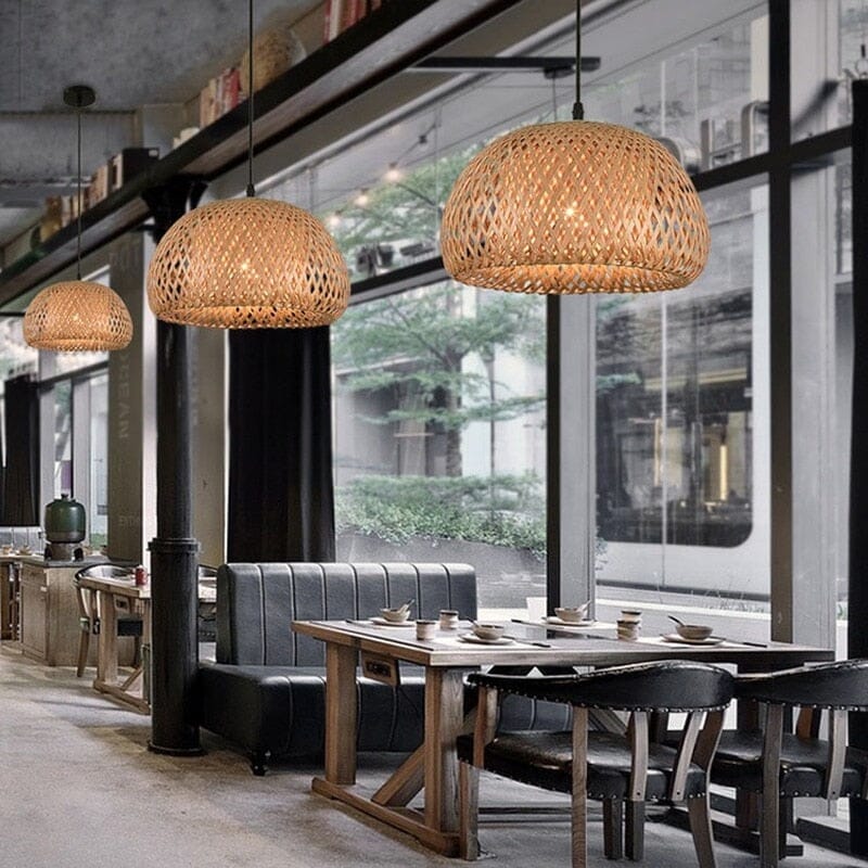 Handmade Vintage Bamboo Semicircle Pendant Lamp