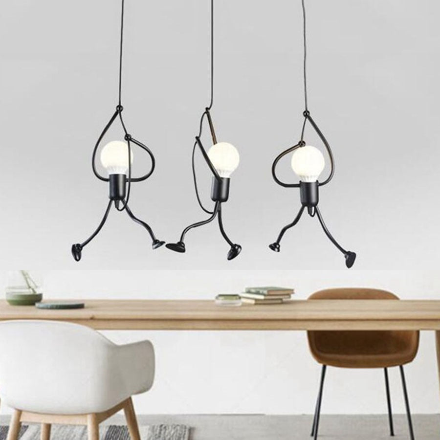 Vintage Iron Little Man Cartoon Chandelier Lamps