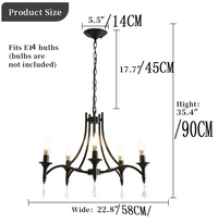 Wrought Iron Crystal 5 Heads Chandelier Lamp