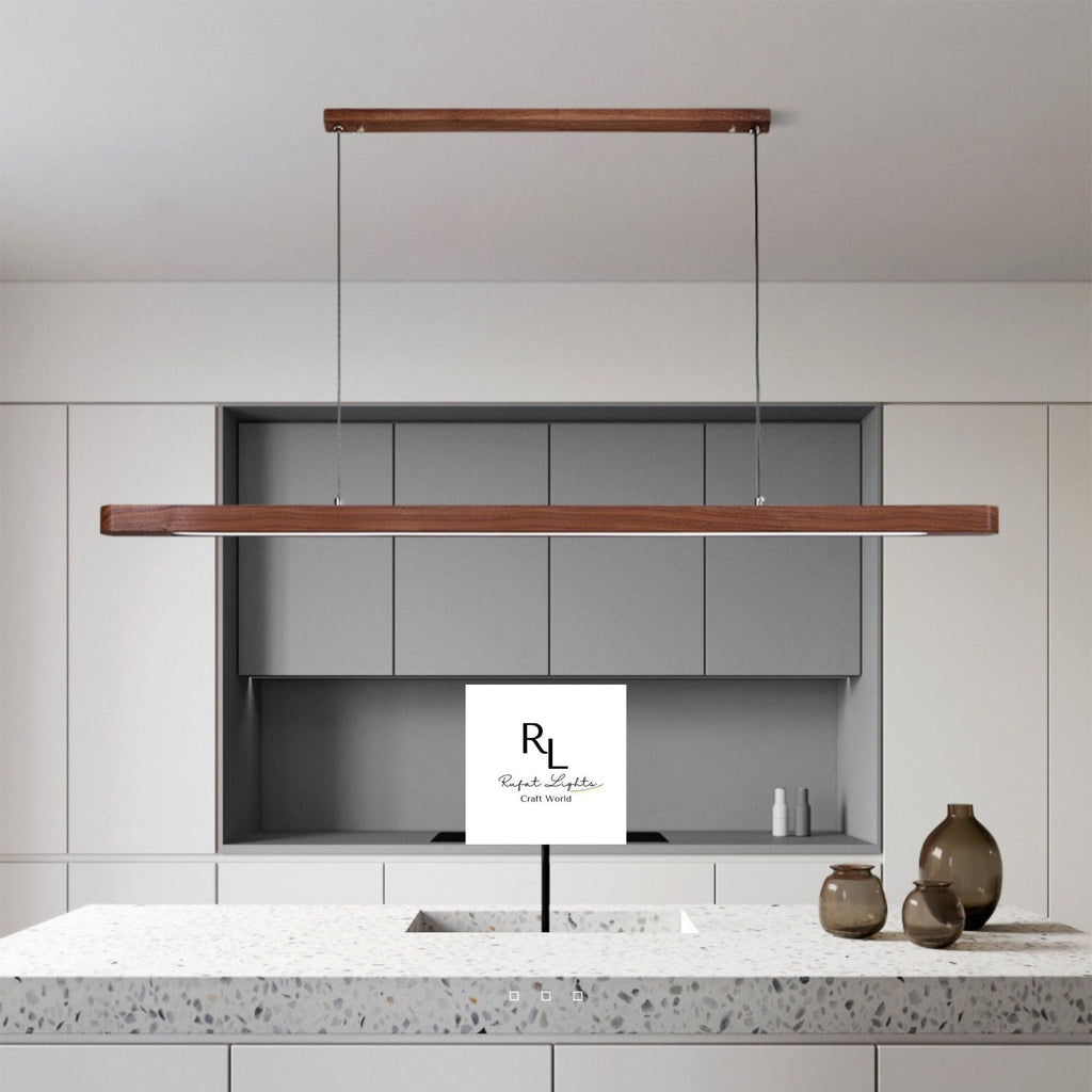 Wood Linear Suspension Rounded Chandelier