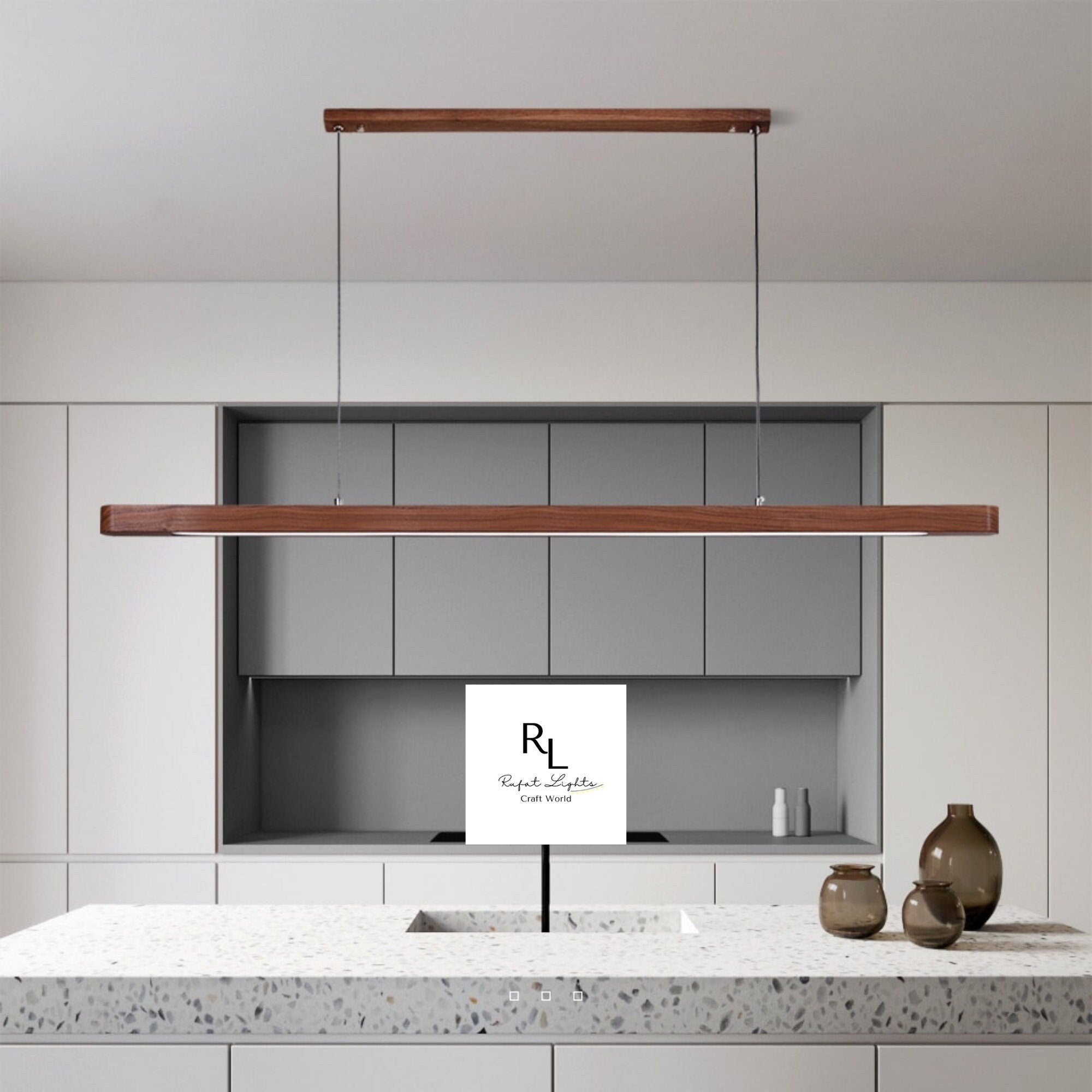 Wood Linear Suspension Rounded Chandelier