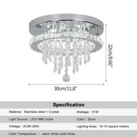 Recessed Stainless Steel K9 Crystal Round Chandelier