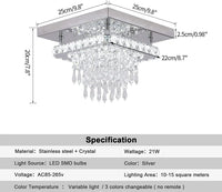 Recessed Stainless Steel K9 Crystal Round Chandelier
