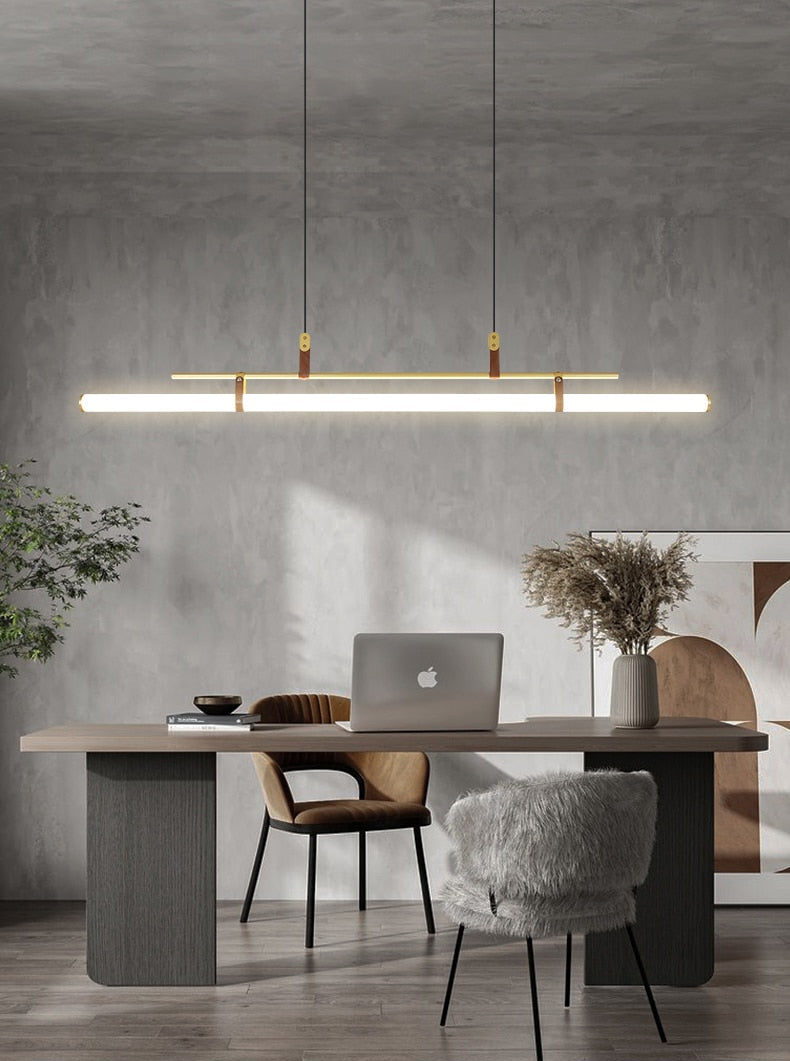 Minimalist Tube and Leather Pendant Light