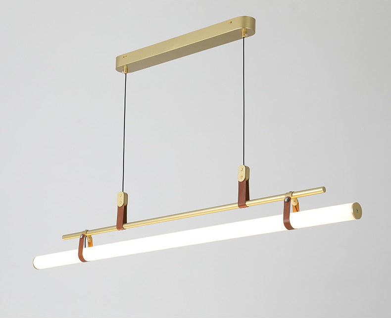 Minimalist Tube and Leather Pendant Light