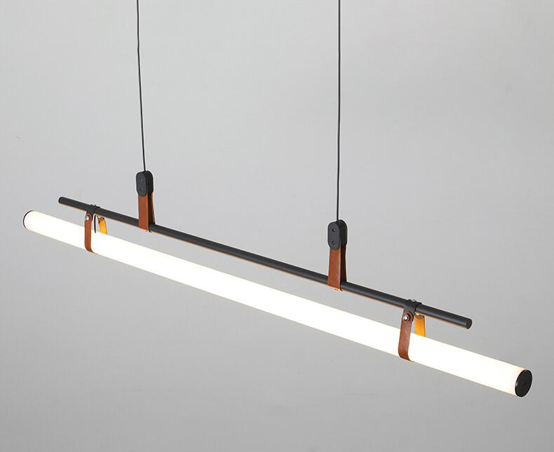 Minimalist Tube and Leather Pendant Light
