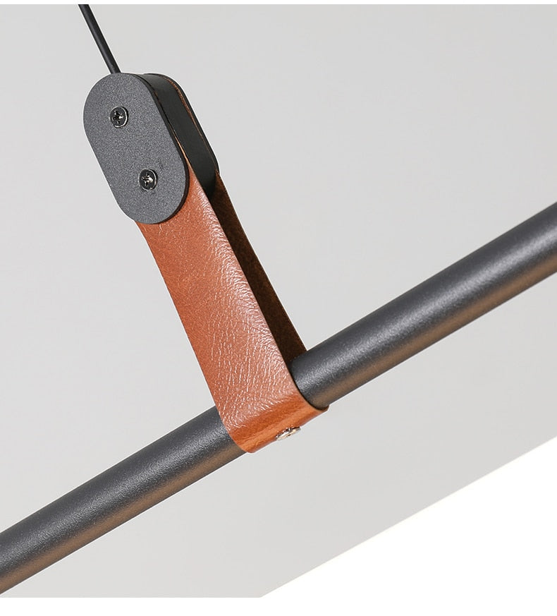 Minimalist Tube and Leather Pendant Light