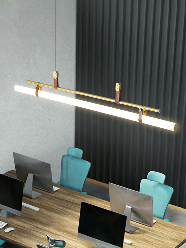 Minimalist Tube and Leather Pendant Light